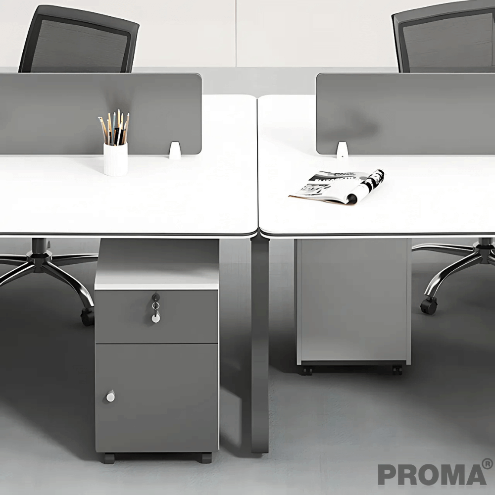 [Pre-order] โต๊ะทำงาน Proma-POD-05 สีขาว/ดำ แบบ 7 ที่นั่ง (มีตู้เอกสาร)_7